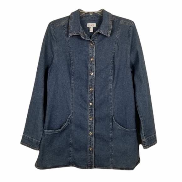 Denim&Co Denim Jean Button Tunic Shirt Pockets Long Sleeve Vintage Size Small - Picture 1 of 9
